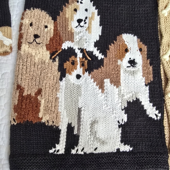 Storybook Knits Dog Motif Heavyweight Knit Cardigan Sweater Bone Buttons 1X - Picture 5 of 16